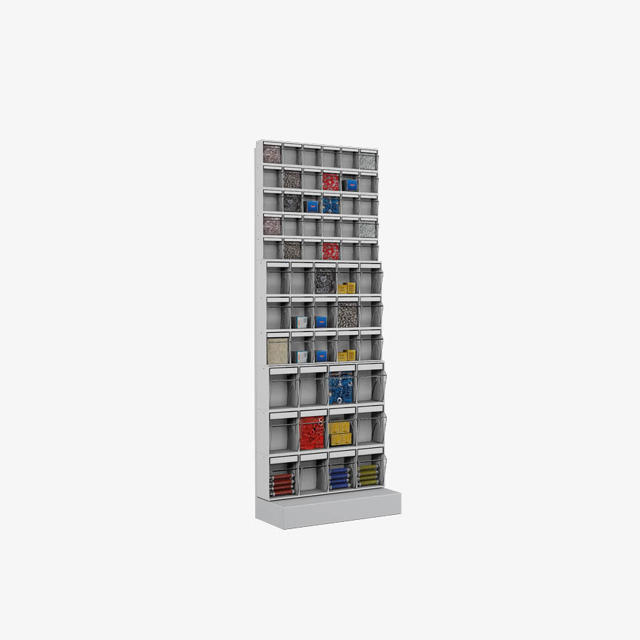 Free standing rack with 57 compartments