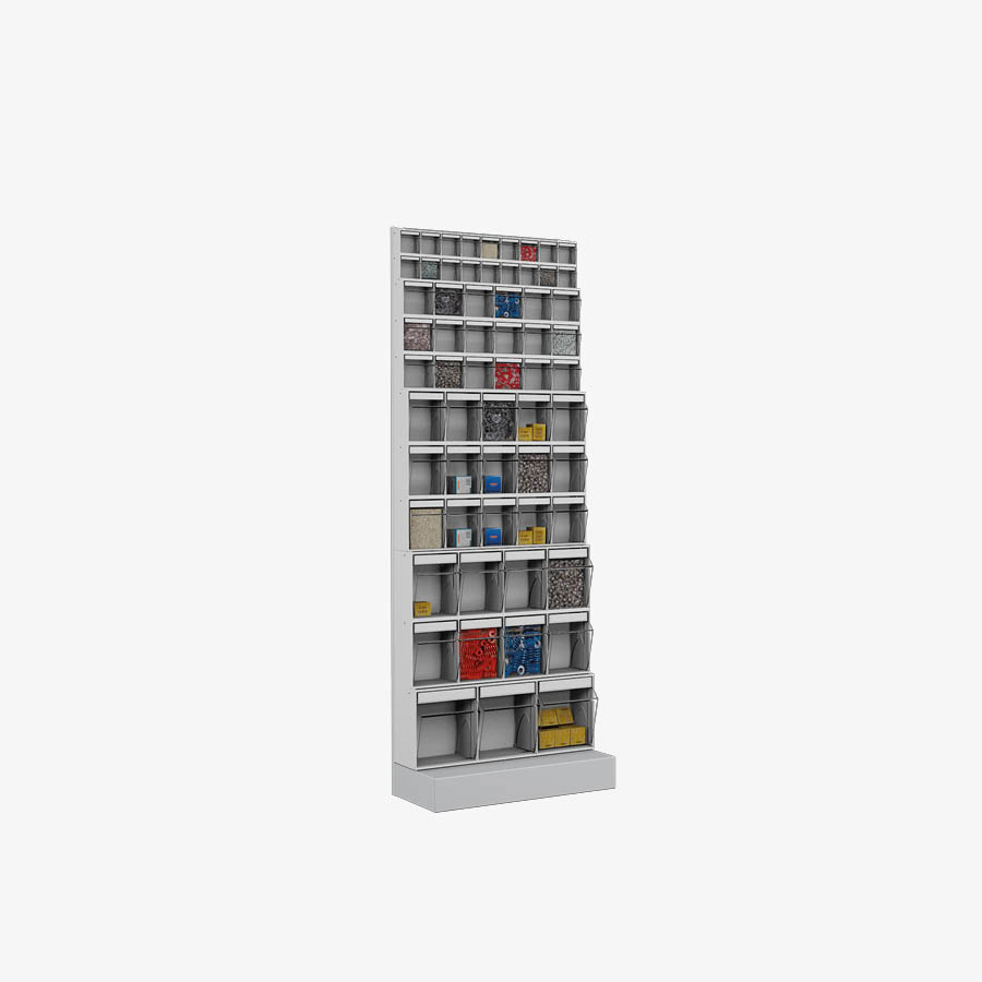 Free standing rack with 62 compartments