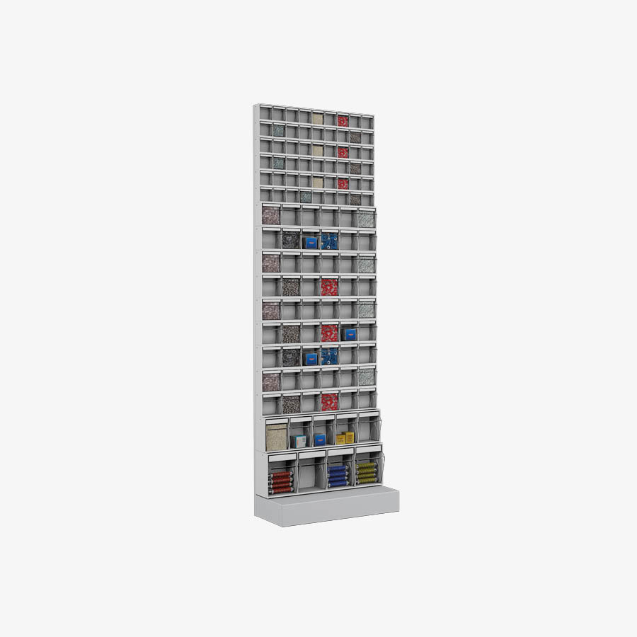 Free standing rack with 117 compartments