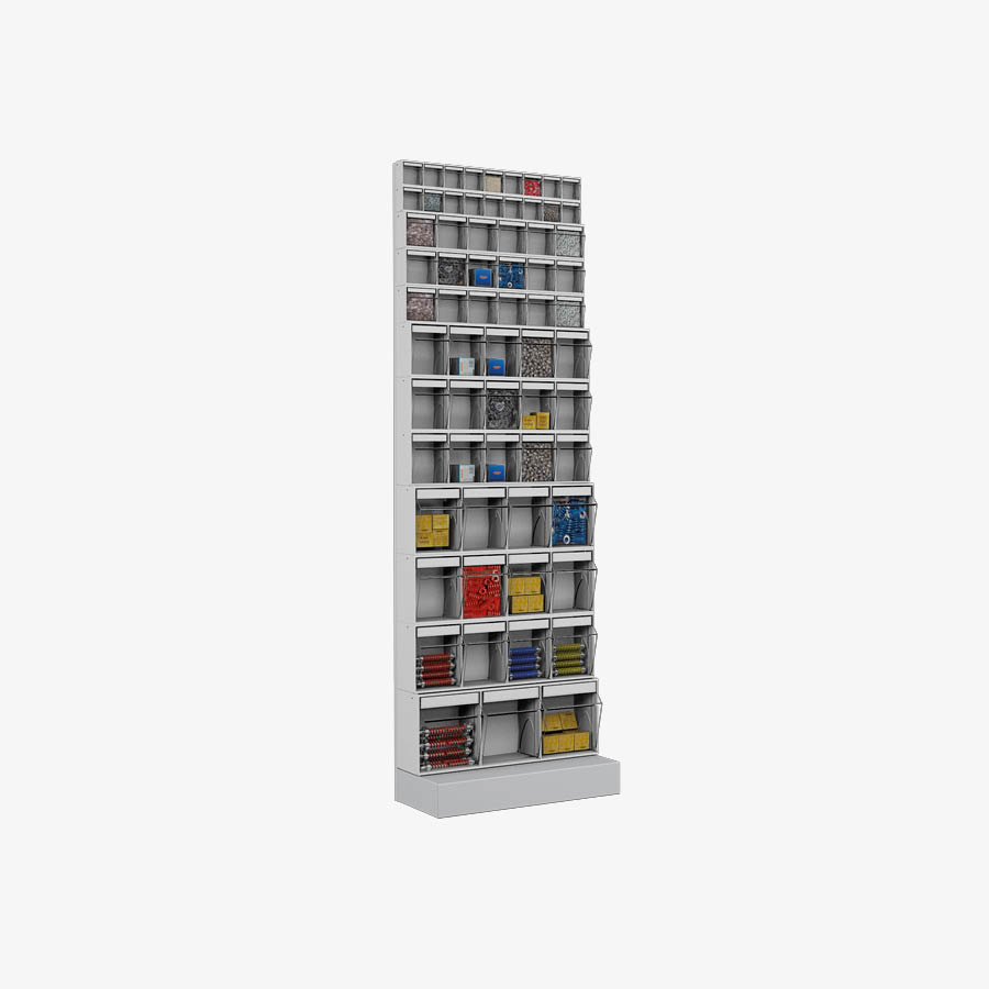 Free standing rack with 66 compartments